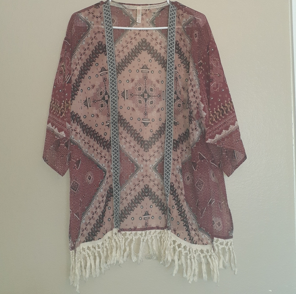 Xhilaration sheer fringed kimono cardigan cover up